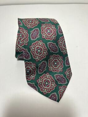 VTG Polo Ralph Lauren EUC Green Geometric Medallion 100% Silk Tie 56" x 3.75"